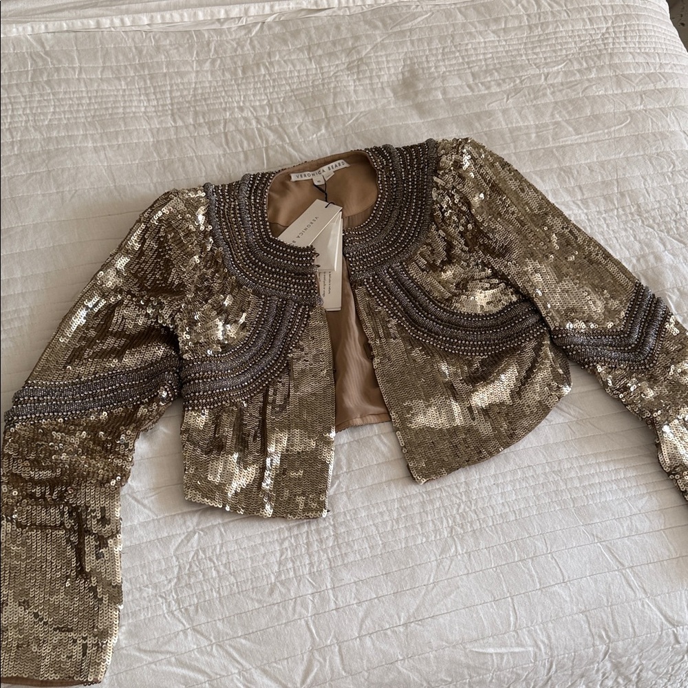 Veronica Beard Sequin Embellished Gold Jacket - Phaedra XS